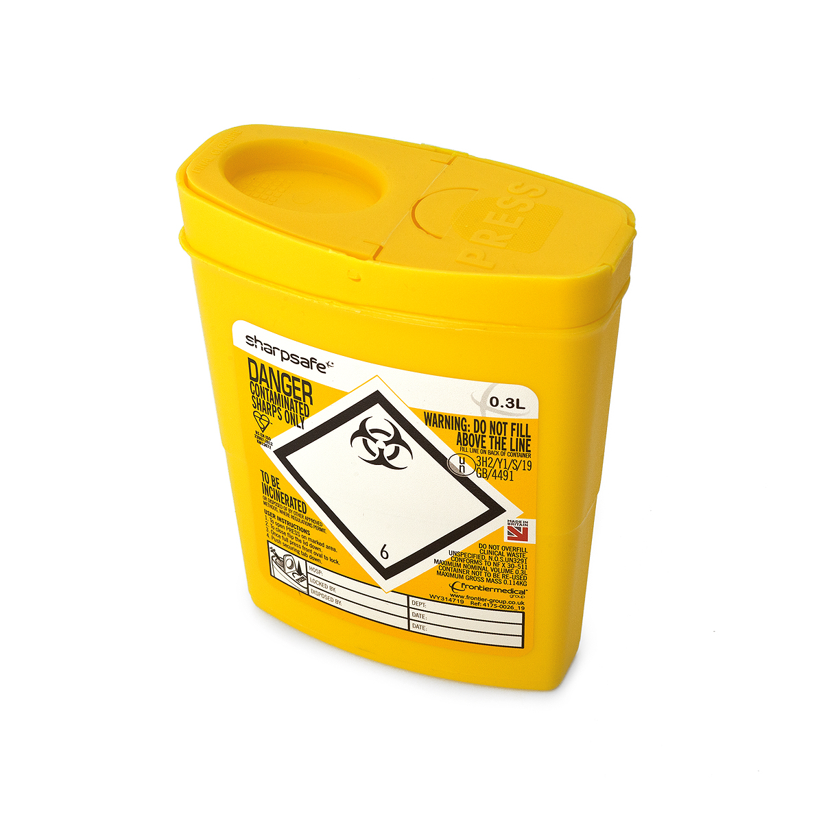 Vernacare 0.3 litre Sharpsafe (yellow)